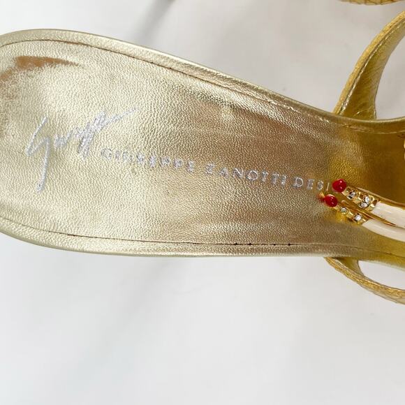 Giuseppe Zanotti Gold Crystal Embellished Elephant Metallic Heel Sandals IT 39 - Picture 9 of 13